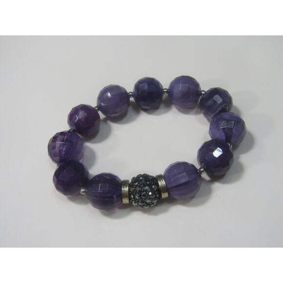 Amethyst Chunky Stretch Silver Tone Bracelet 6" Boho Whimsigoth Cottagecore - Picture 1 of 3